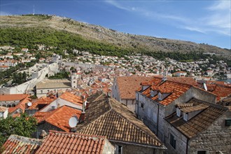 Cityscape of ancient downtown Dubrovnik seen from the city wall, Croatia, Europe