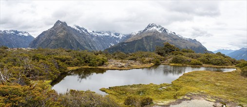 Panoramic view of the Southern Alps at Key Summit, Fiordland National Park, South Island of New