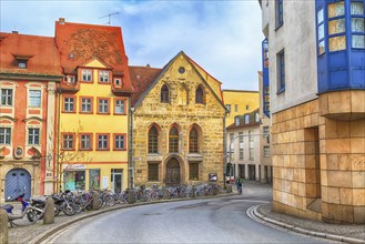 Bamberg, Germany, February 19, 2017: Bamberg city center street view with colorful german