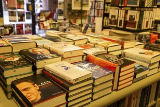 Close-up of books in a bookshop in Mannheim