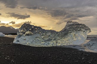 Evening at Diamond Beach, Jökulsarlon, south coast, Iceland, Europe