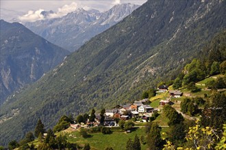 The remote hamlet of Chiboz on a sunny plateau above the Rhone Valley, Fuilly, Valais, Switzerland,