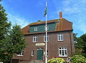 The town hall of the island of Spiekeroog, East Frisian Islands, North Sea, Lower Saxony, Germany,