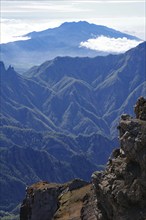 Breathtaking mountain landscape with steep peaks and clouds, Caldera de Taburiente, Roques de los