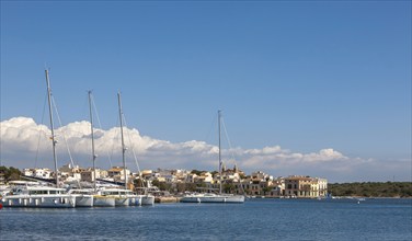 Sailing boats in the harbour of Portocolom, Majorca, Balearic Islands, Spain, Europe