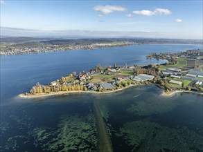 Aerial view of the north-western tip of the island of Reichenau with the district of Niederzell and