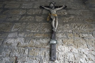 Christ's cross in the archway of the Mittagsturm, 13th century, Iphofen, Lower Franconia, Bavaria,