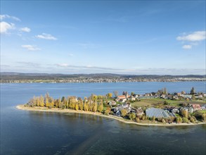 Aerial view of the north-western tip of the island of Reichenau with the district of Niederzell and