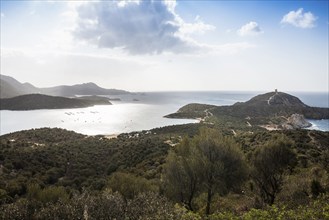 Panorama, Coast and mountains, Capo Spartivento, South coast, Sardinia, Italy, Europe