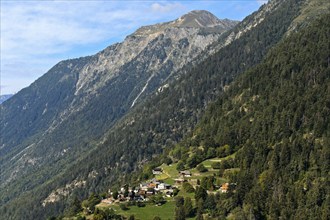 The remote hamlet of Chiboz on a sunny plateau above the Rhone Valley, Fuilly, Valais, Switzerland,