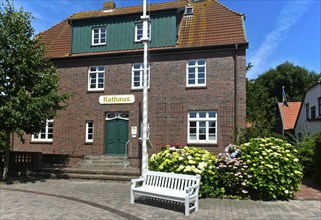 The town hall of the island of Spiekeroog, East Frisian Islands, North Sea, Lower Saxony, Germany,