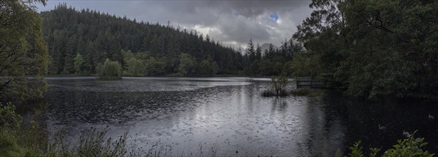 Glencoe Lochan, small loch in rainy weather, Glencoe, Highlands, Scotland, Great Britain