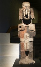 Carved stone Aztec figure, archaeological site and museum of Templo Mayor, Mexico City, Mexico,