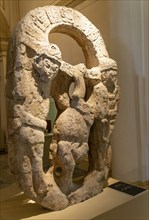 La Estela de Tabi stelae inside Palacio Canton palace anthropology museum, Merida, Yucatan State,