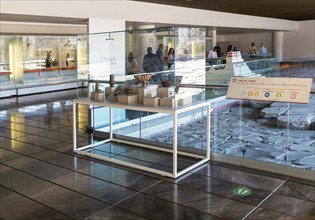 Inside display area at entrance, archaeological site and museum of Templo Mayor, Mexico City,