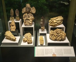 Display of Aztec artefacts made from copal resin, archaeological site and museum of Templo Mayor,