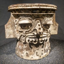 Ceramic brazier depicting face of Tlaloc, Aztec god of rain, archaeological site and museum of