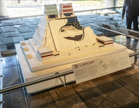 Model of Great Temple building, archaeological site and museum of Templo Mayor, Mexico City,