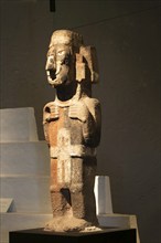 Carved stone Aztec figure, archaeological site and museum of Templo Mayor, Mexico City, Mexico,