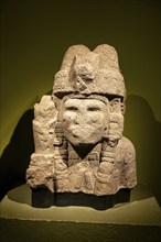 Cactus shaped temple carved stone figure, archaeological site and museum of Templo Mayor, Mexico