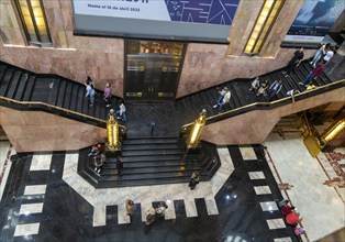 Looking down on staircase, Art Nouveau architecture interior of Palacio de Bellas Artes, Palace of