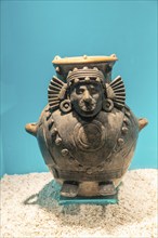 Pot depicting Chalchiuhtlicue female Aztec deity, spouse of Tlaloc, archaeological site and museum