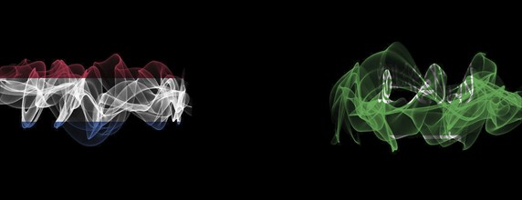 Flags of Netherlands and Saudi Arabia on Black background, Netherlands vs Saudi Arabia Smoke Flags