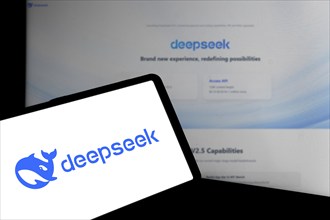 Deepseek Ai logo is displayed on smartphone.