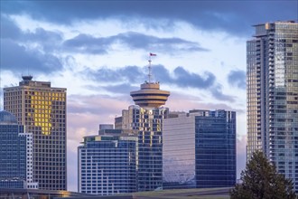 Vancouver, British Columbia, Canada. Apr 12, 2024. The Harbour Centre a skyscraper in the central