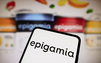 In this photo illustration, the Epigamia logo is displayed on a smartphone screen