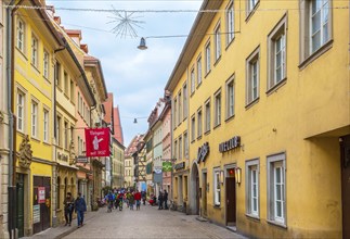 Bamberg, Germany, February 19, 2017: Bamberg city center street view and people, Europe