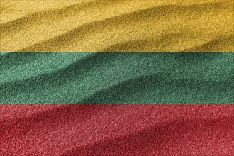 Lithuania sand flag, national flag sand background