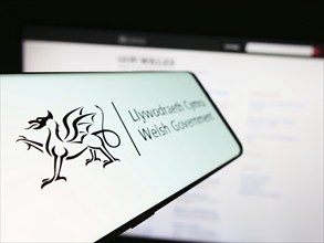 Stuttgart, Germany, 03-25-2024: Smartphone with logo of Welsh Government (Llywodraeth Cymru) in