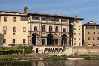 The famous Florentine Uffizi museum seen from the river side, Italy, Europe