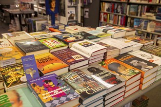 Close-up of books in a bookshop in Mannheim