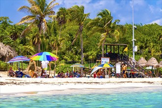 Playa del Carmen Quintana Roo Mexico 09. September 2023 Tropical mexican caribbean beach and sea