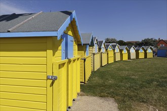 Bognor Regis, West Sussex, UK, June 25. Beach huts in Bognor Regis, West Sussex on June 25, 2023