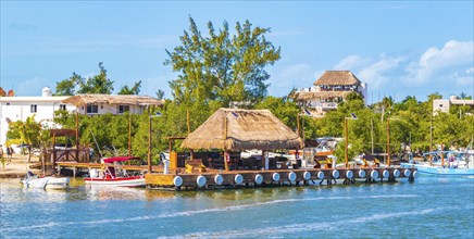 Holbox Mexico 21. December 2021 Panorama landscape view on beautiful Holbox island with boats