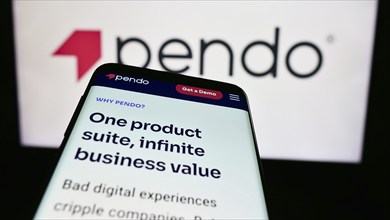 Stuttgart, Germany, 07-11-2024: Smartphone with website of US software company Pendo.io Inc. in