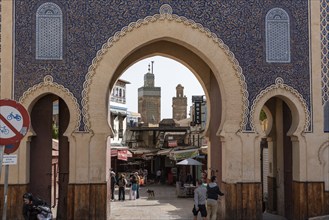 Famous town gate Bab Boujloud in the medina of Fes, Morocco, Africa