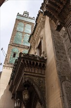 Scenic green ornate mosque in the center of Fes, Morocco, Africa