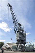 CHATHAM, KENT, UK, AUGUST 9. View of an old dockyard crane in Chatham, Kent, UK on August 09, 2024.