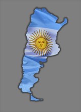 Outline map of Argentina designed with the national flag