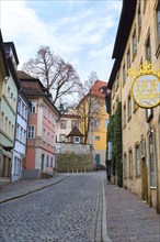 Bamberg, Germany, February 19, 2017: Bamberg city center street view with colorful houses, Europe