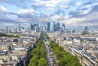 Panoramic View from Arc de Triomphe to La Defense District, Paris, France, Europe