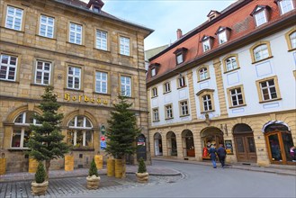 Bamberg, Germany, February 19, 2017: Bamberg city center street view and people, Europe