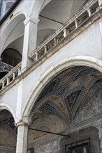 Neuburg an der Donau, Germany, August 30, 2022, Facade in the courtyard of the castle in Neuburg at