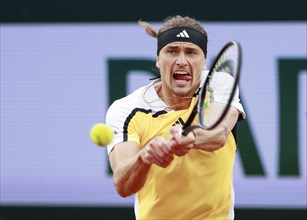 German player Alexander Zverev in action at the French Open, Roland Garros, Paris, France.