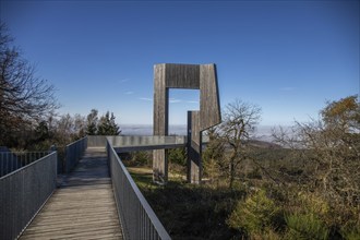 Wooden sculpture with steel walkway and viewpoint. Windsound sculpture Erbeskopf, Hilscheid,