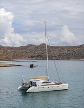 A picture of a sailing catamaran on the Gramvousa Peninsula